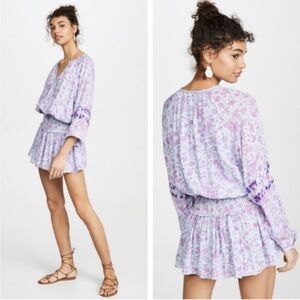 HEMANT AND NANDITA WOMENS FLORAL PRINT LAYLA SMOCKED WAIST MINI DRESS SZ SMALL